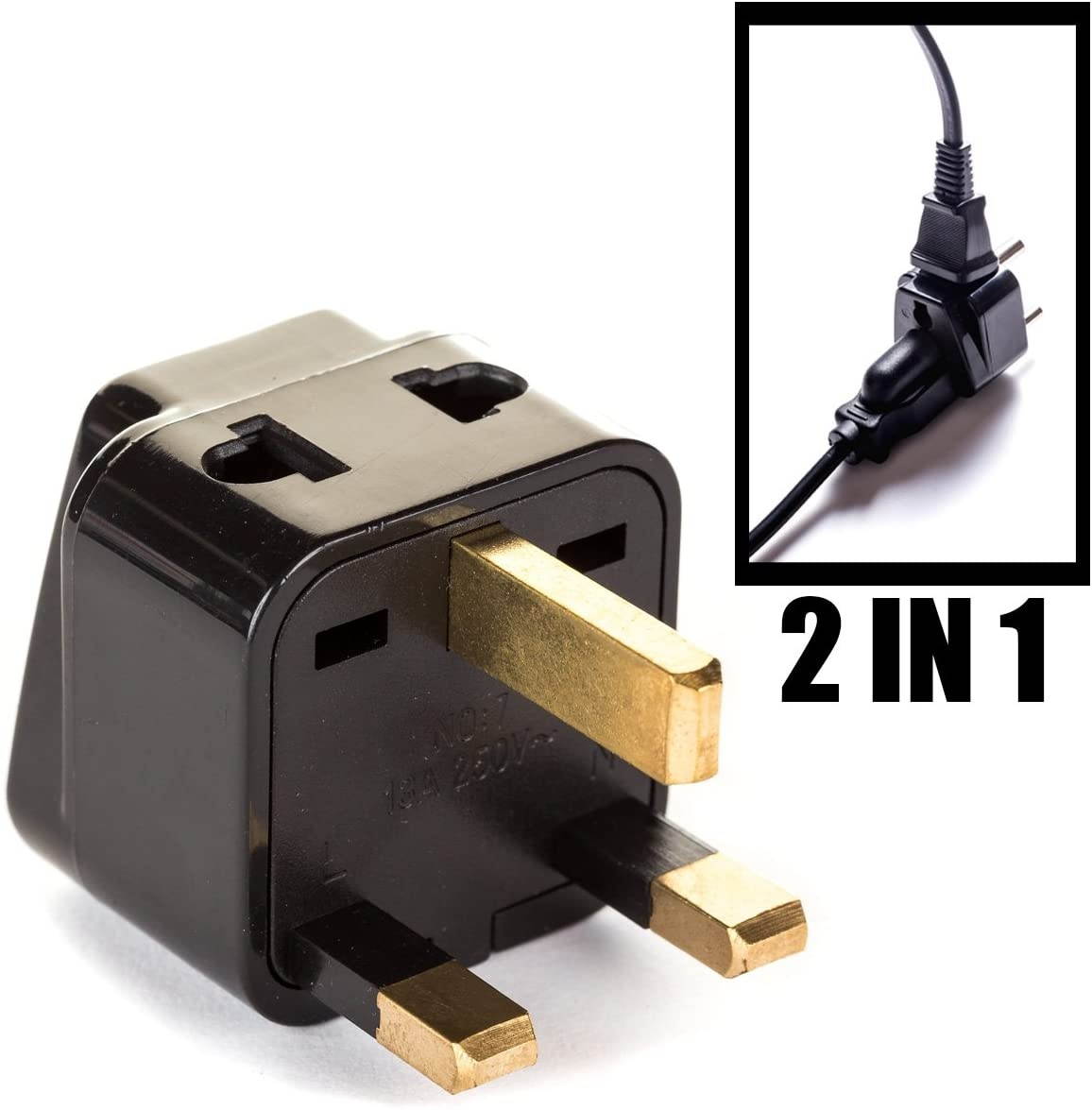 UK, Hong Kong Travel Adapter Plug, OREI Adaptor 2 in 1, For Botswana, England, UAE, Dubai - Safe Grounded Connection - Universal Socket - 4 Pack