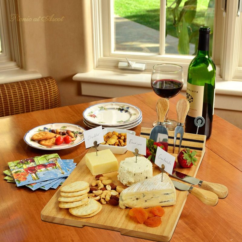 Picnic at Ascot Personalized Engraved Hardwood Board for Cheese & Appetizers - Includes 4 Cheese Knives, Cheese Markers & Ceramic Dish