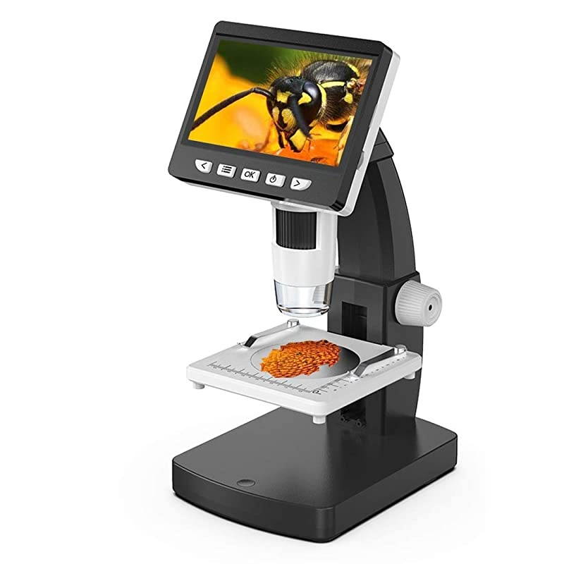 LCD Digital Microscope,  4.3 Inch 50X-1000X Magnification 1080P Compound Handheld Microscopes Camera with Rechargeable Battery Mini Hdmi Port 8 LED Lights 8G SD Card and Slides