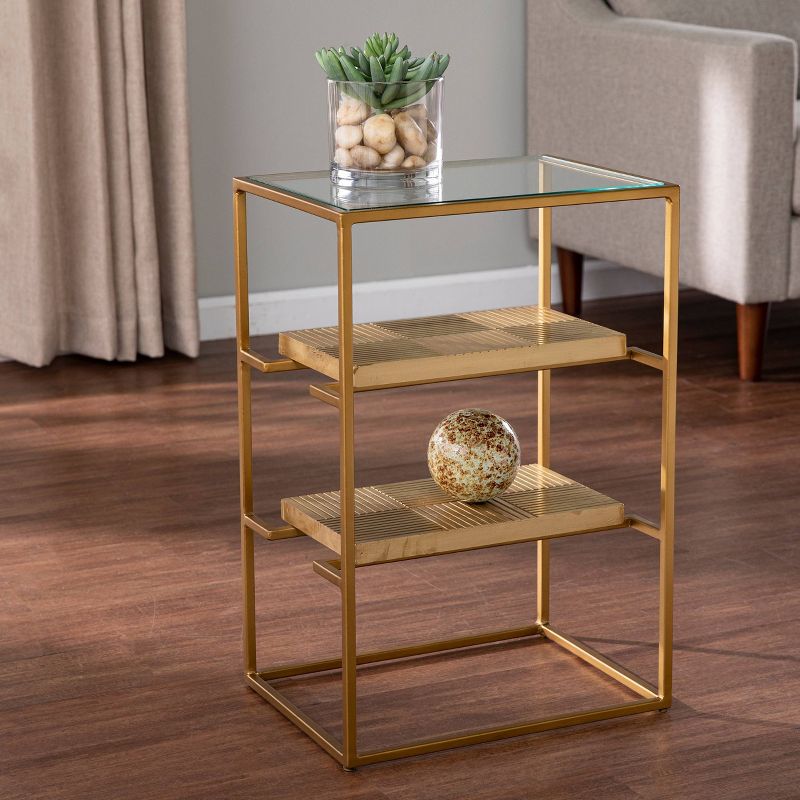 Woobal Glass Top End Table with Storage Brass - Aiden Lane