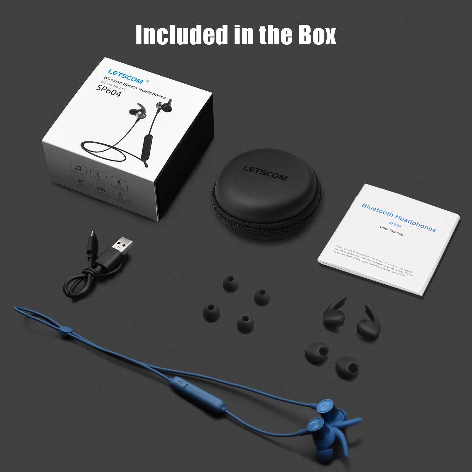 Lightweight Wireless Earbuds with Magnetic Connection, IPX5 Water Resistant Bluetooth 5.0 Sports Earphones for Running, Built-in Mic, 8 Hrs Work Time, Bluetooth Headphones