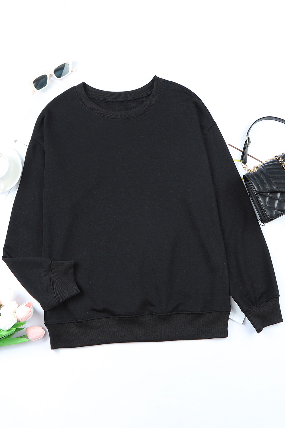 Blank Sweatshirt - Black Plaid Leopard Print Patchwork Long Sleeve Top Customized