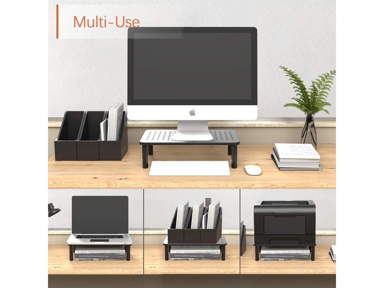 PUTORSEN Monitor Stand Riser with Vented Metal 3 Height Adjustable Dual Monitor Stand for Computer, Laptop, iMac, PC, Printer, Desktop Ergonomic Monitor Riser Stand with Non-Skid Rubber 2 Pack