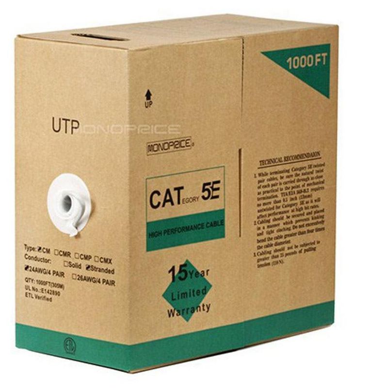 Monoprice Cat5e Ethernet Bulk Cable - 1000 Feet - Gray | Network Internet Cord - Stranded, 350Mhz, UTP, CM, Pure Bare Copper Wire, 24AWG