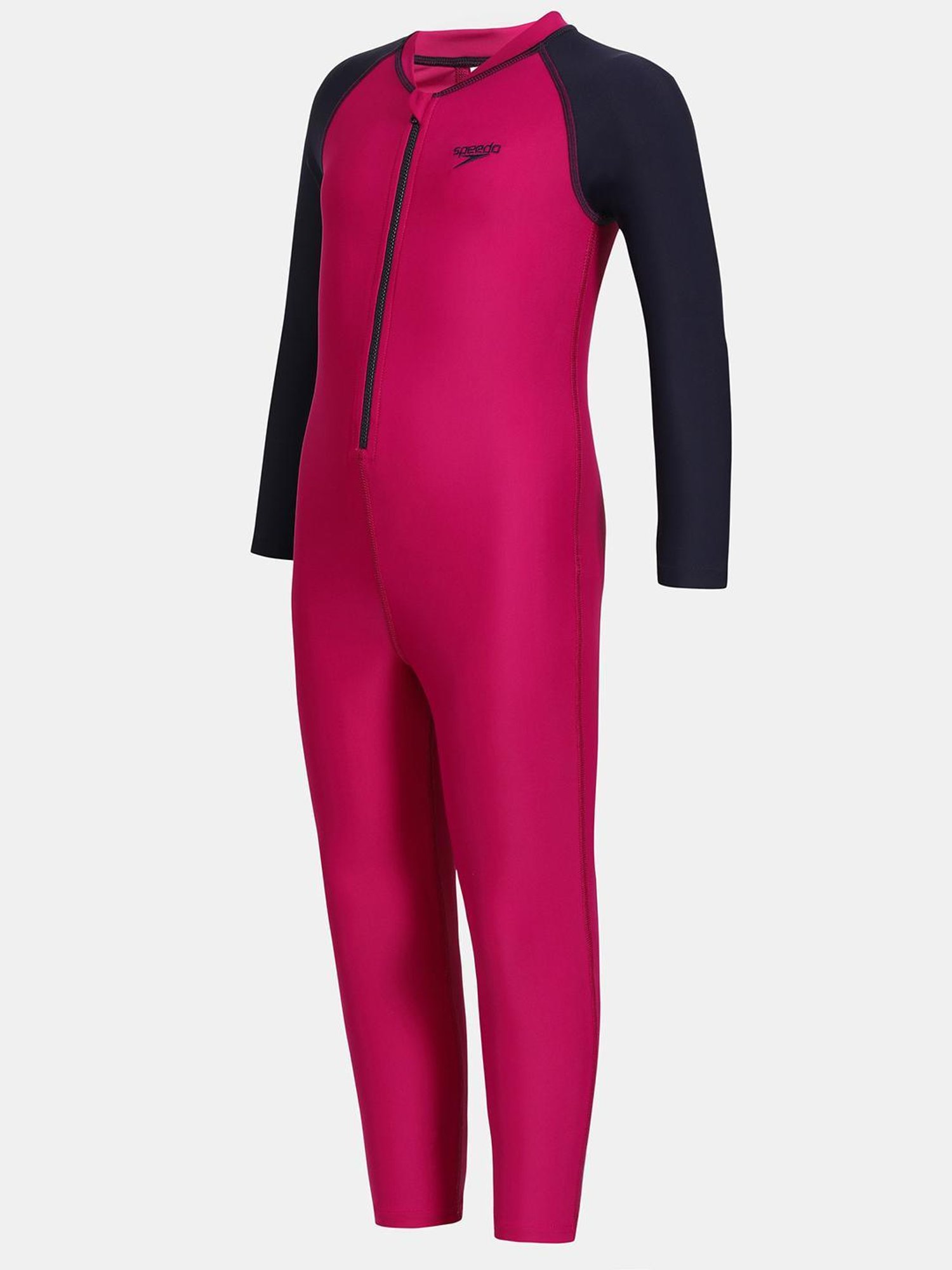 Speedo Kids Pink & Navy Color Block Full Sleeves Swimsuit