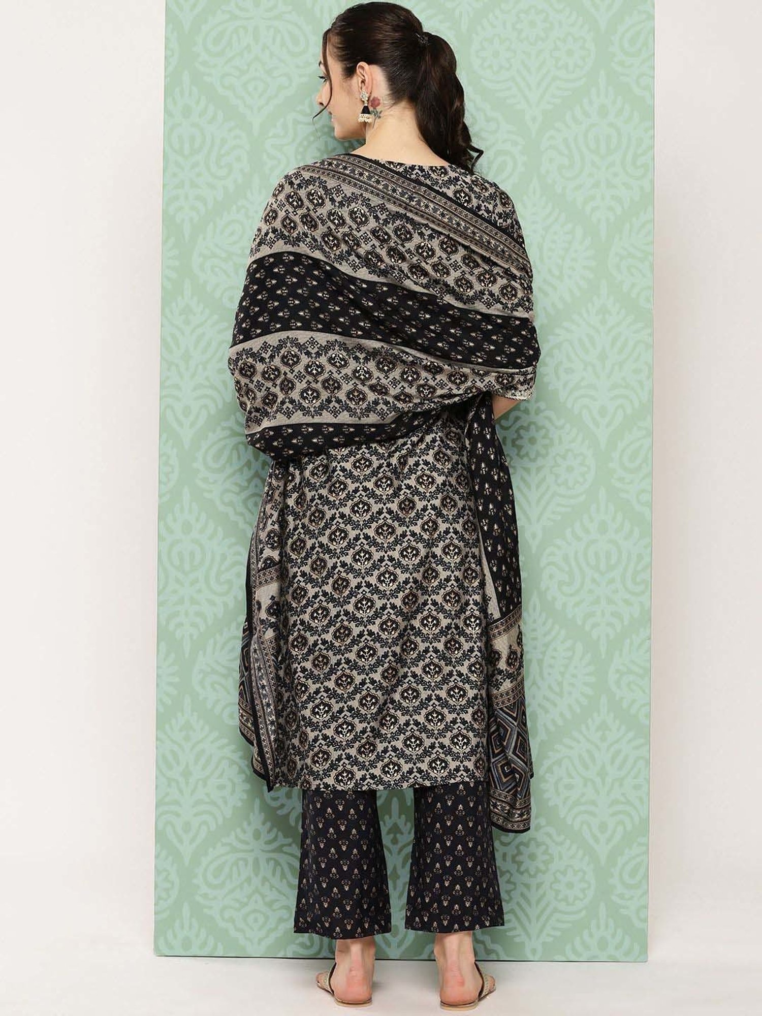 Libas Blue Printed Kurta Pant Set With Dupatta