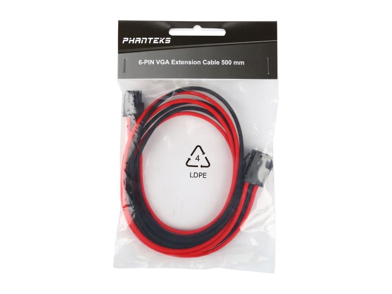 Phanteks PH-CB6V_RD 1.64 ft. (0.50 m) PCIe 6 to 6 Pin VGA Premium Sleeved Extension Cable