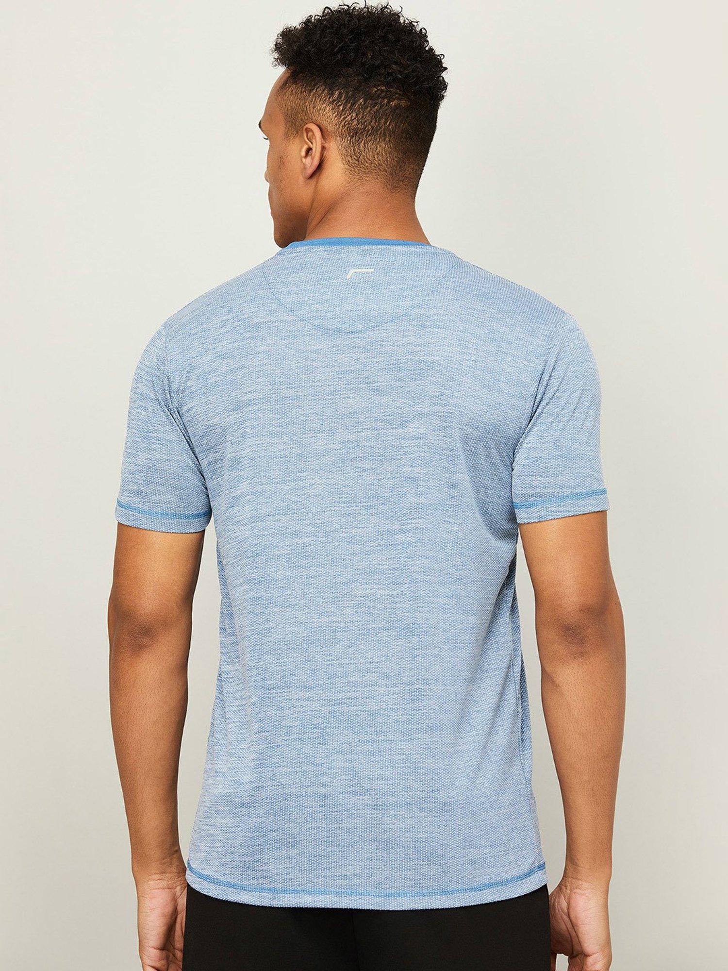Fame Forever by Lifestyle Blue Regular Fit Texture Sports T-Shirt
