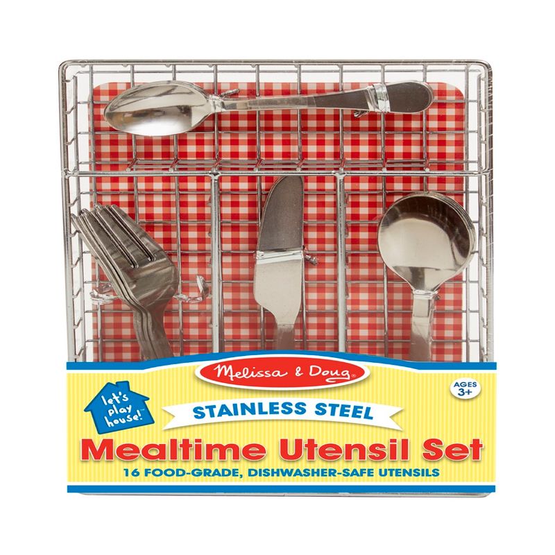 Melissa & Doug Stainless Steel Mealtime Utensil Set - Dishwasher-Safe Play Kitchen Accessories