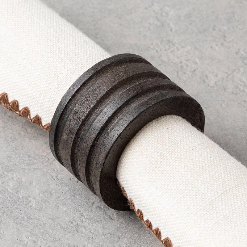 4pc Distressed Wood Napkin Ring Set Black - Hearth & Hand™ with Magnolia