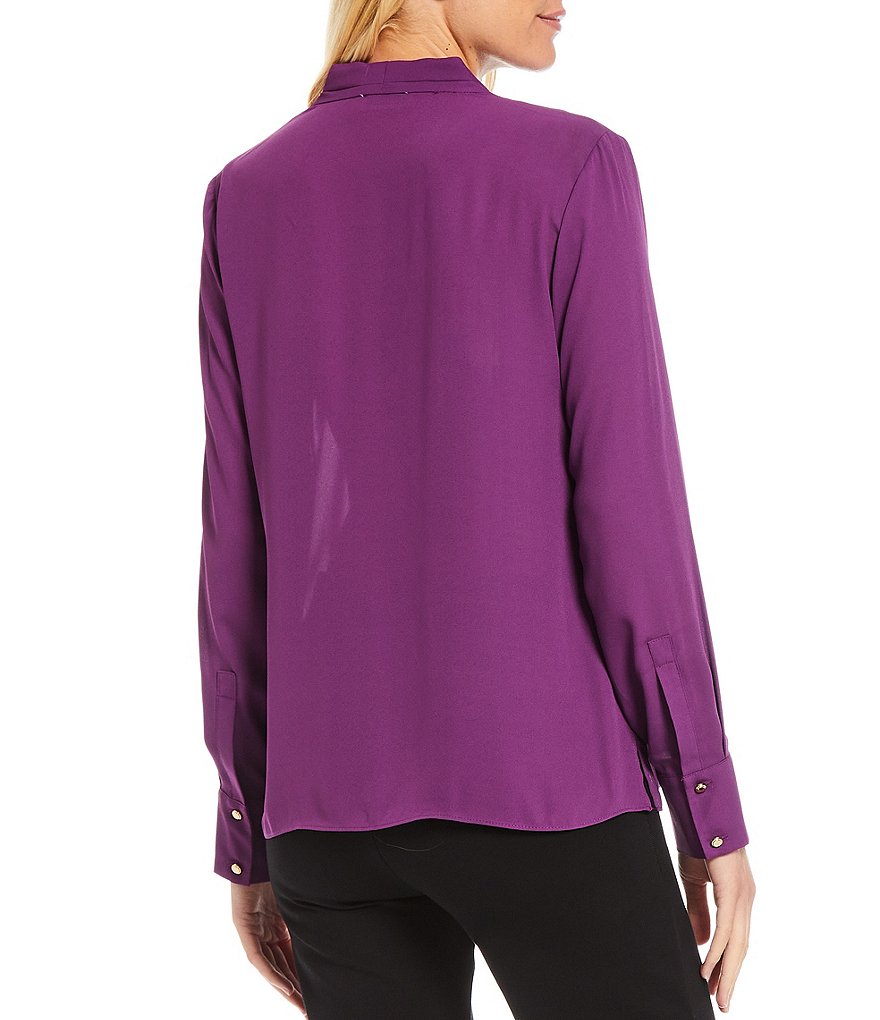 Preston & York Caroline Bow Woven V-Neck 3/4 Sleeve Blouse