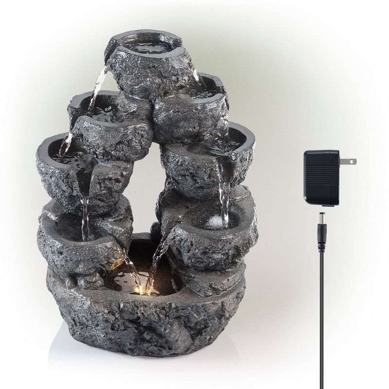 Alpine 14" Multi Tiered Cascading LED Fountain Gray