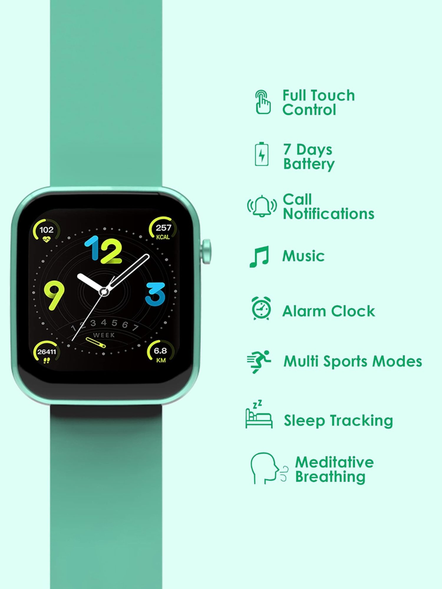 Probus P15 Full Touch Screen Smartwatch (Green)