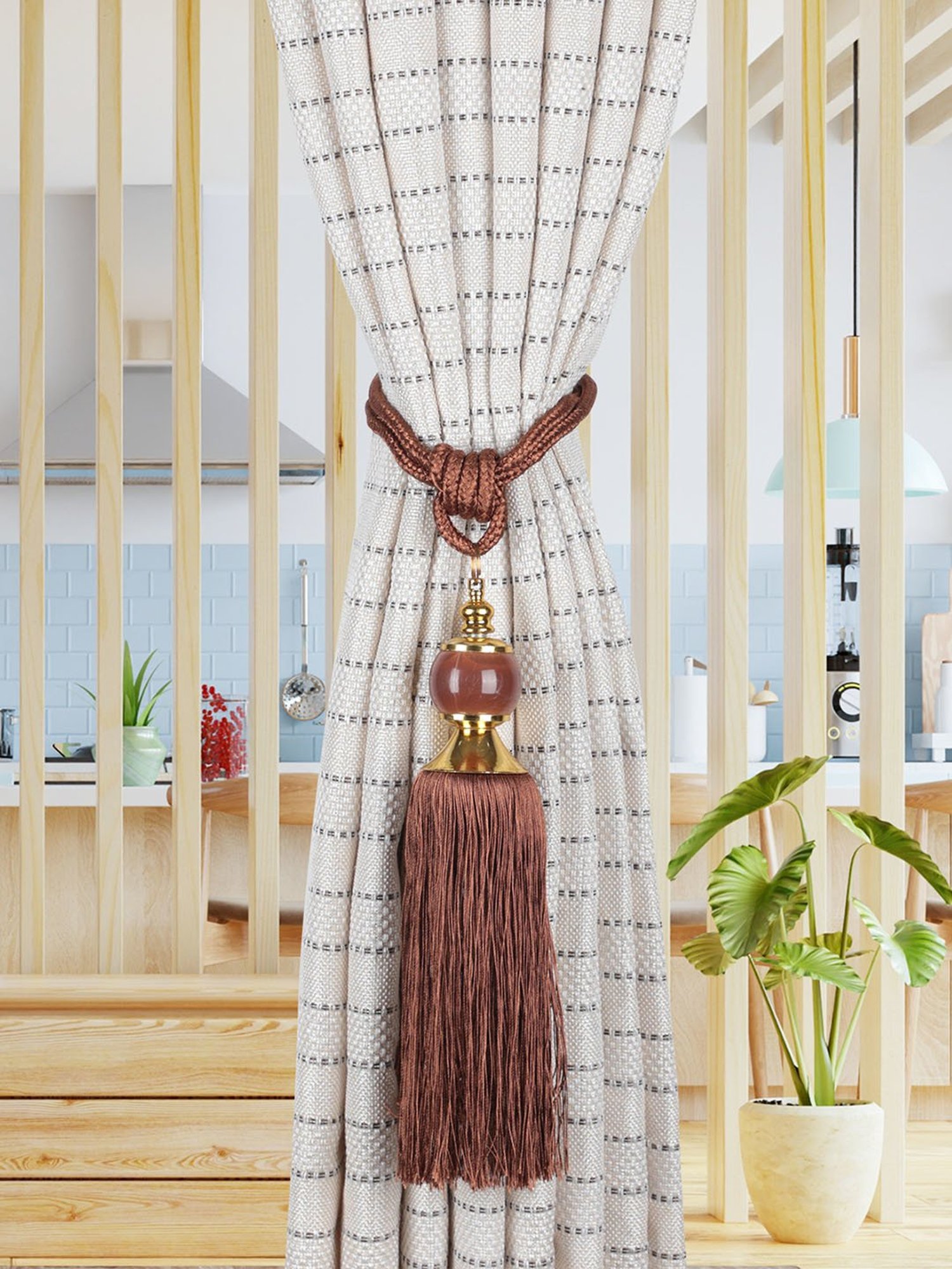 MODERN HOMES White Cotton Hand-Knotted Curtain Ropes - Set of 2