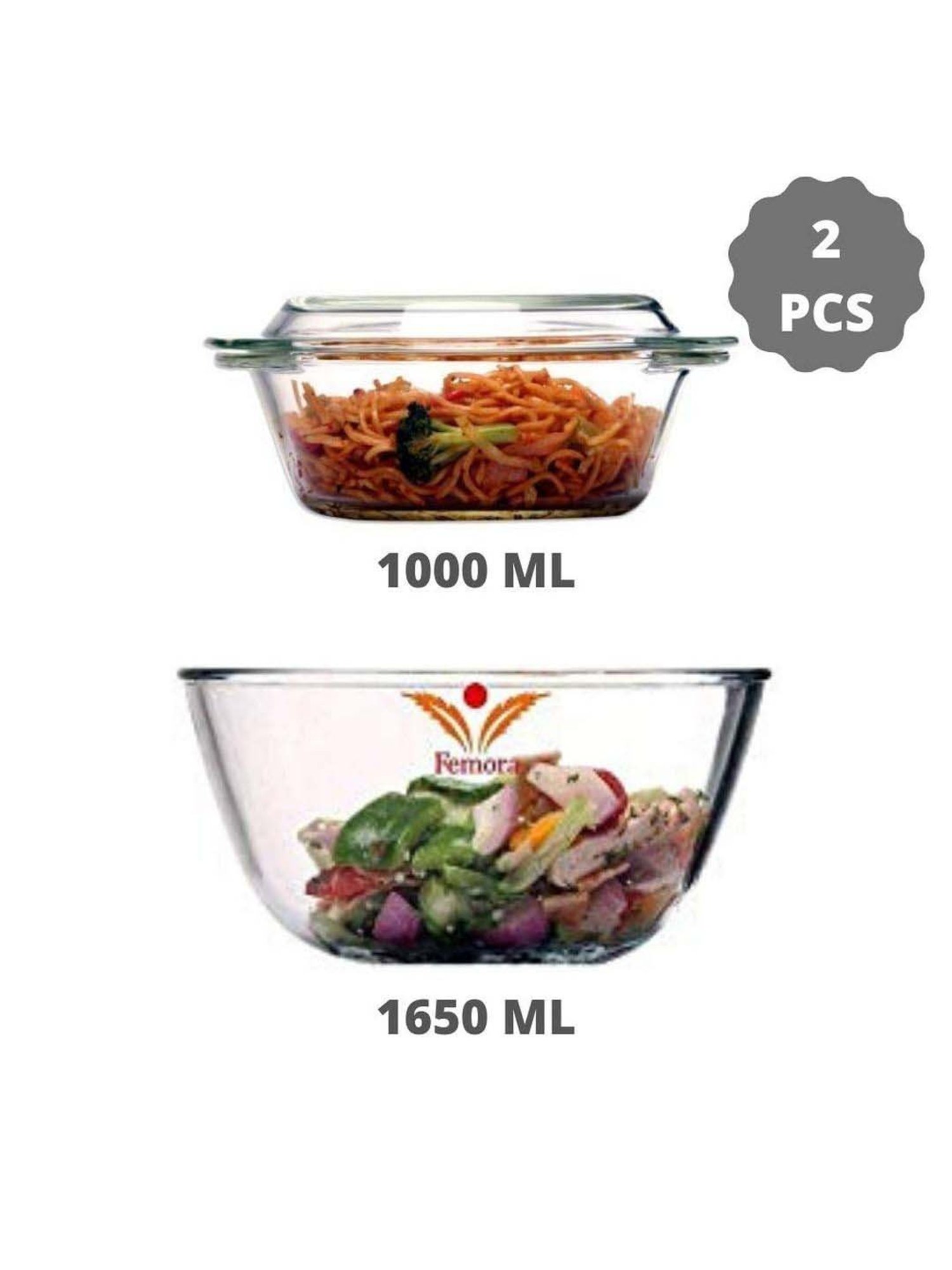 Femora Borosilicate Glass Microwave Safe Serveware Set (1650 ml & 1000 ml) - Set of 2