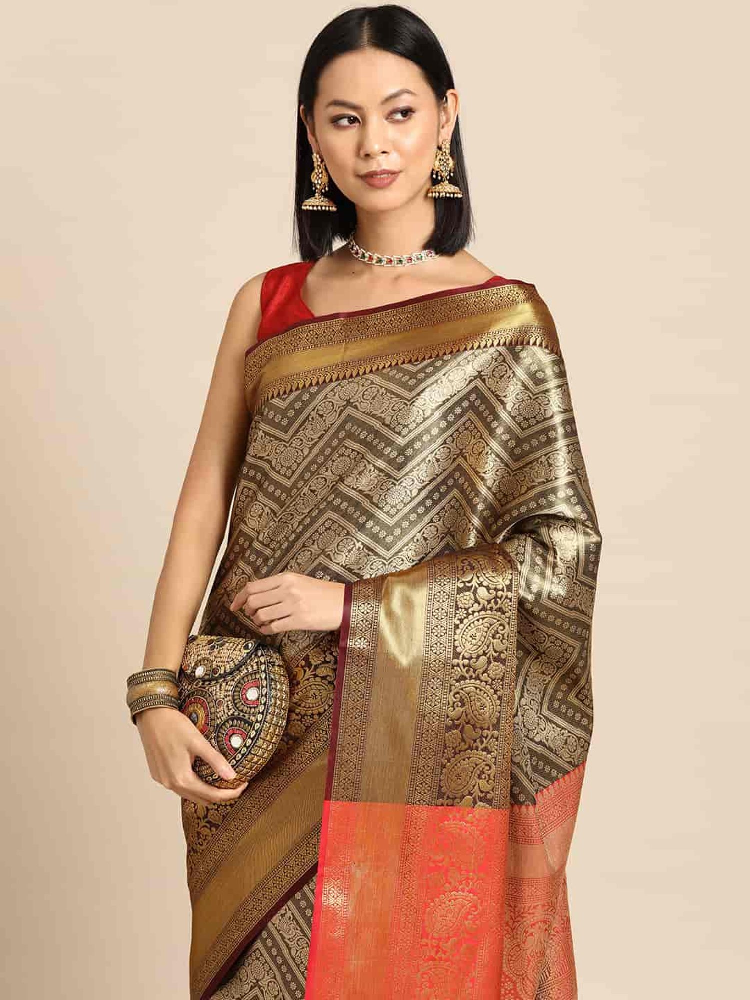 Silk Land Black Woven Saree With Unstitched Blouse