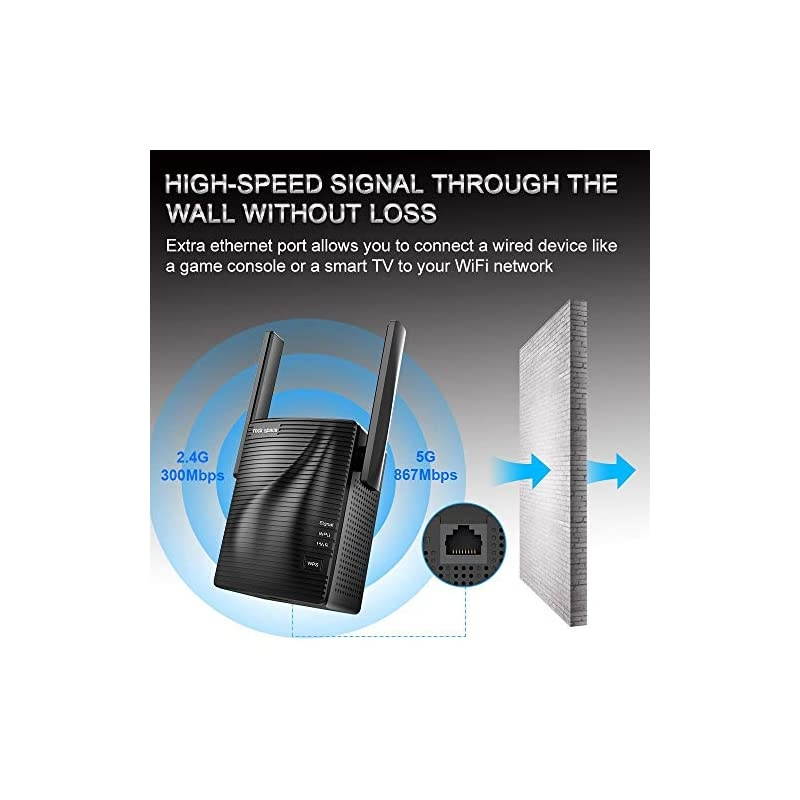 Range Extender 1200Mbps Repeater Wireless Signal Booster 24 5GHz Dual Band Extender with Ethernet Port Simple Setup