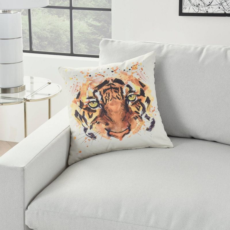 18"x18" Reversible Indoor/Outdoor Tiger and Chevron Print Square Throw Pillow - Mina Victory