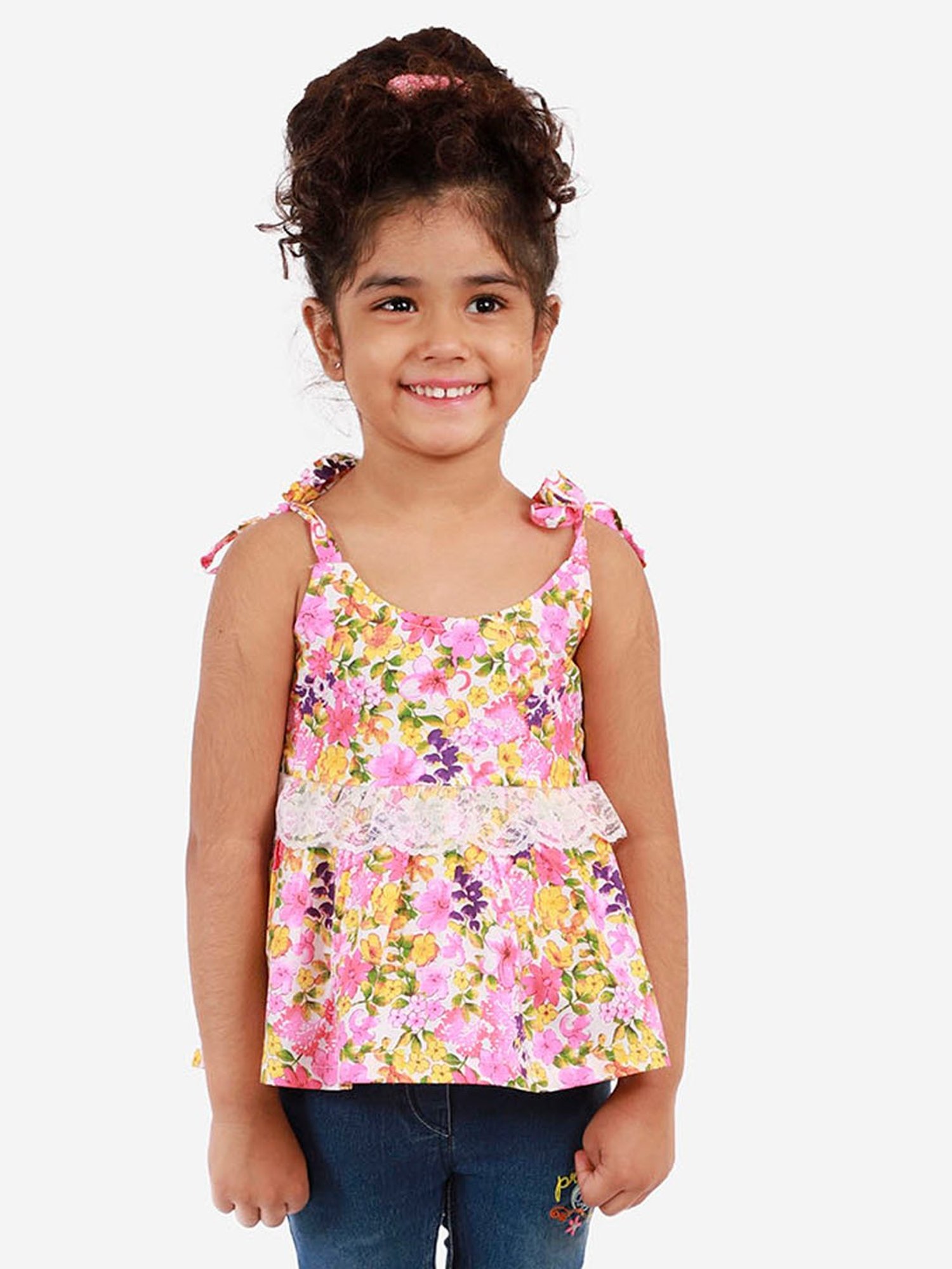Lil Drama Kids White Floral Print Top