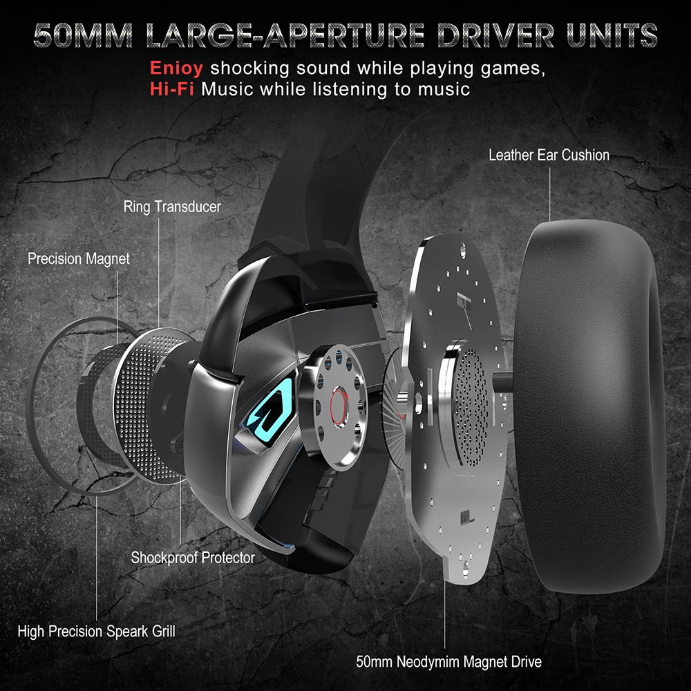 ONIKUMA K5 PRO Wired Headset E-sports Gaming Headset with 50mm Driver Unit Adjustable Microphone HiFi Sound Quality Black&Blue