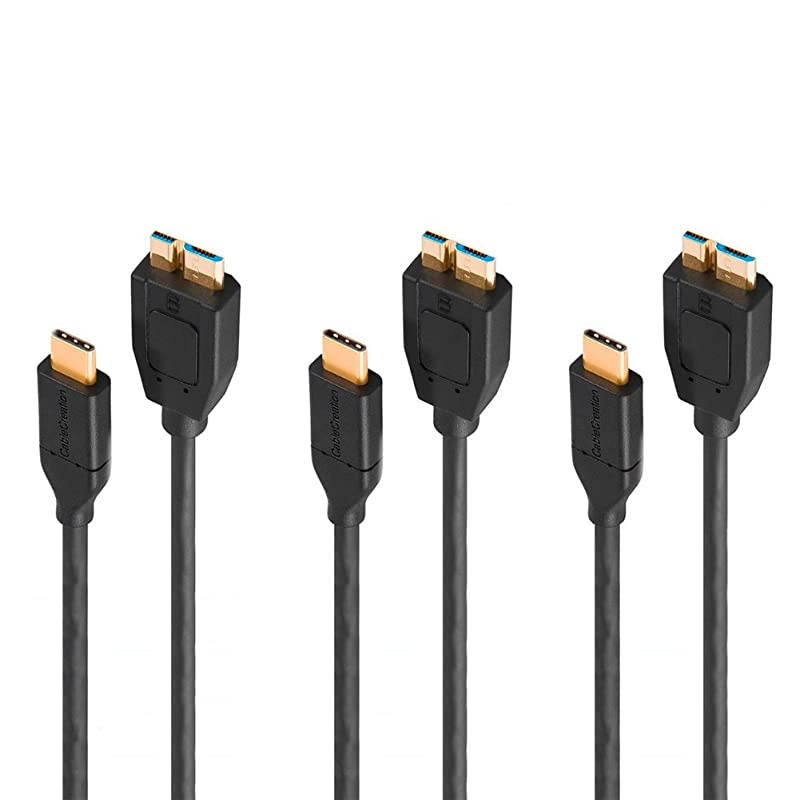 3Pack USBC to Micro USB 30 Cable Compatible with MacBook Pro Galaxy S20 External Hard Drive Galaxy S5 Note 3 HDD and More 1ft Black