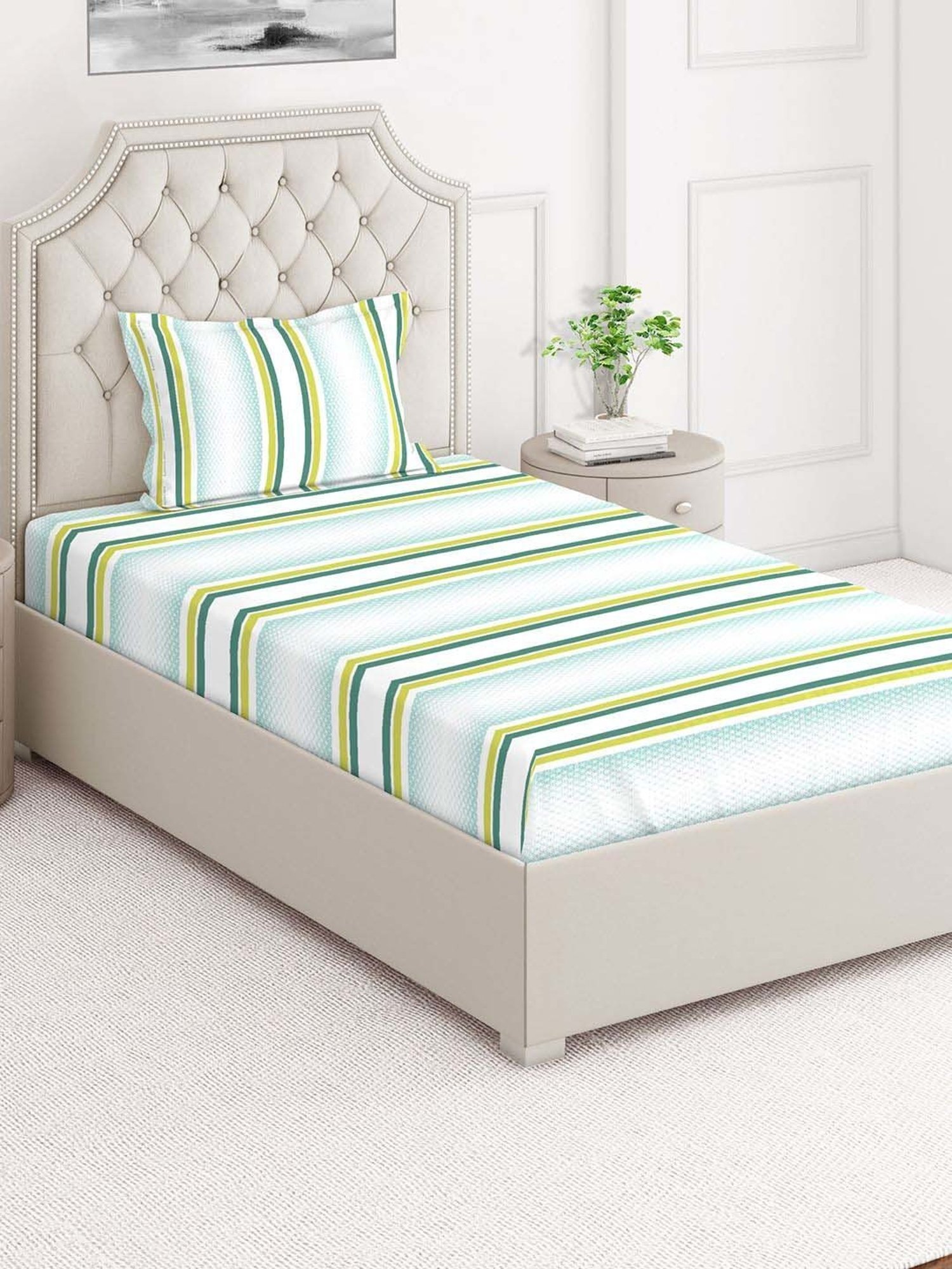 Layers Duracount Green Cotton Blend 225 TC Single Size Bed Sheet with Pillow Cover