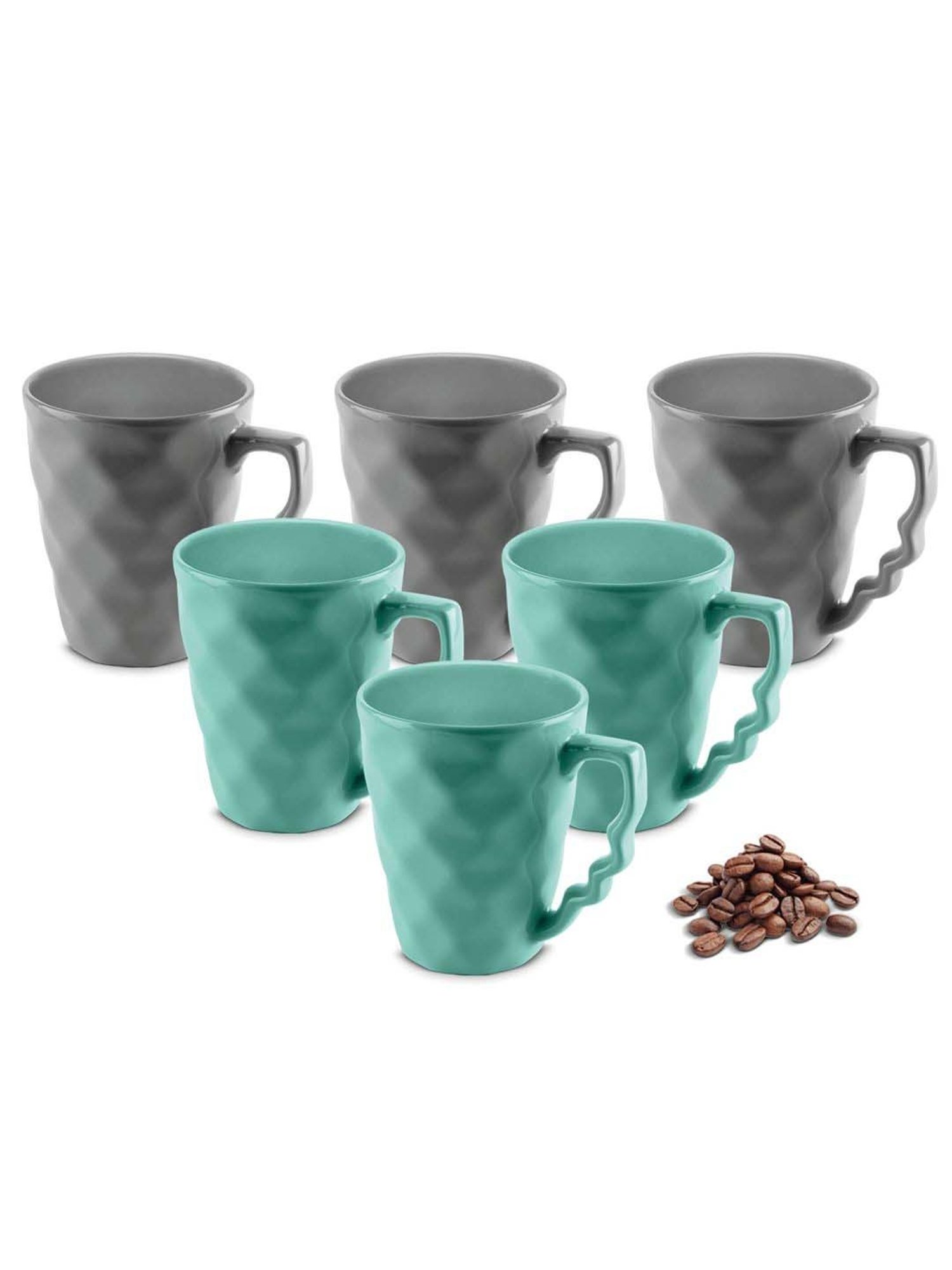 Urban Chef Grey & Blue Ceramic Microwave Safe Coffee Mug (0.225 L) - Set of 6