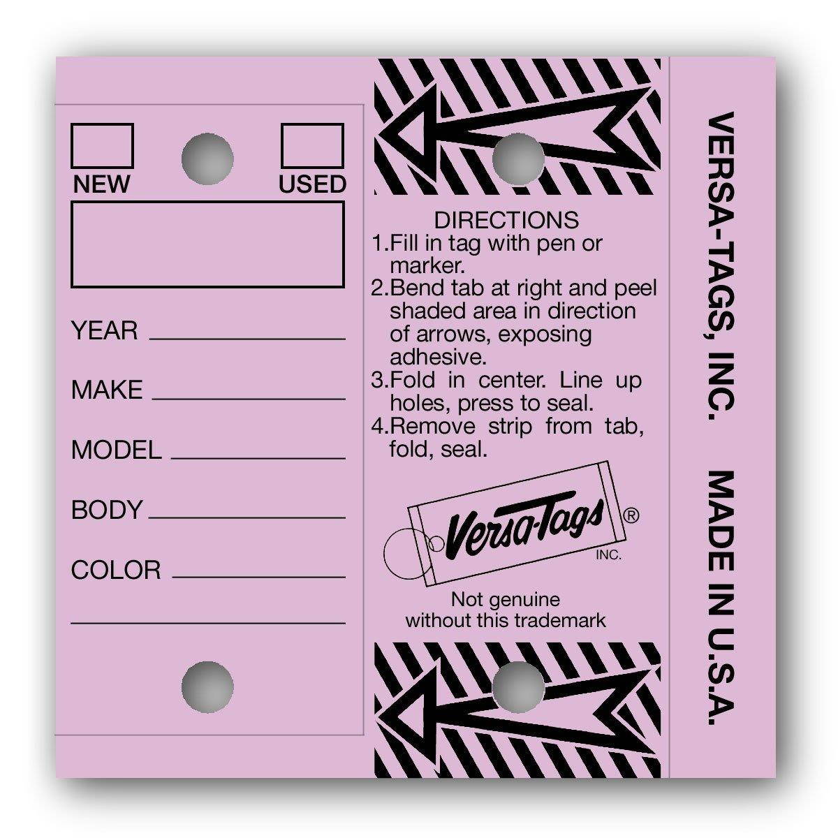 LILAC (Purple) - Genuine Versa-Tags Key Tags, Self-Protecting (250 tags per box with metal rings)