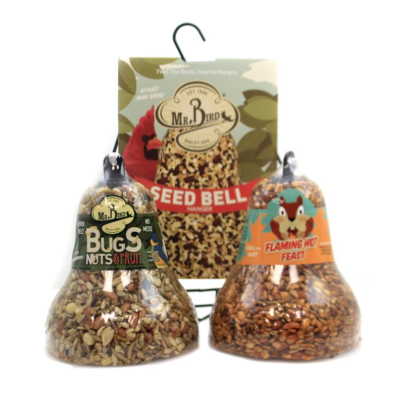 Home & Garden 7.5" Bell Starter Set W/ Hanger S/3 Seed Flaming Hot Bug Nut Fruit Mr Bird  -  Bird And Wildlife Food
