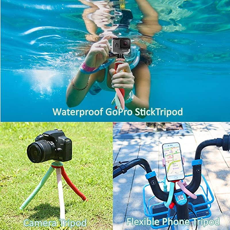 Phone Tripod Flexible Detachable Legs  Camera Stand Holder 12.6inch with Wireless Remote, Universal Clip Compatible with iPhone, Cellphones, iPad, Sports Camera (Blue)