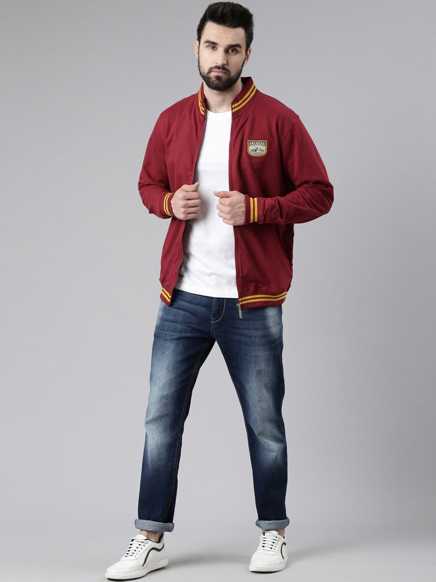 Dixcy Scott Originals Maroon Relaxed Fit Mock Collar Cotton Jacket