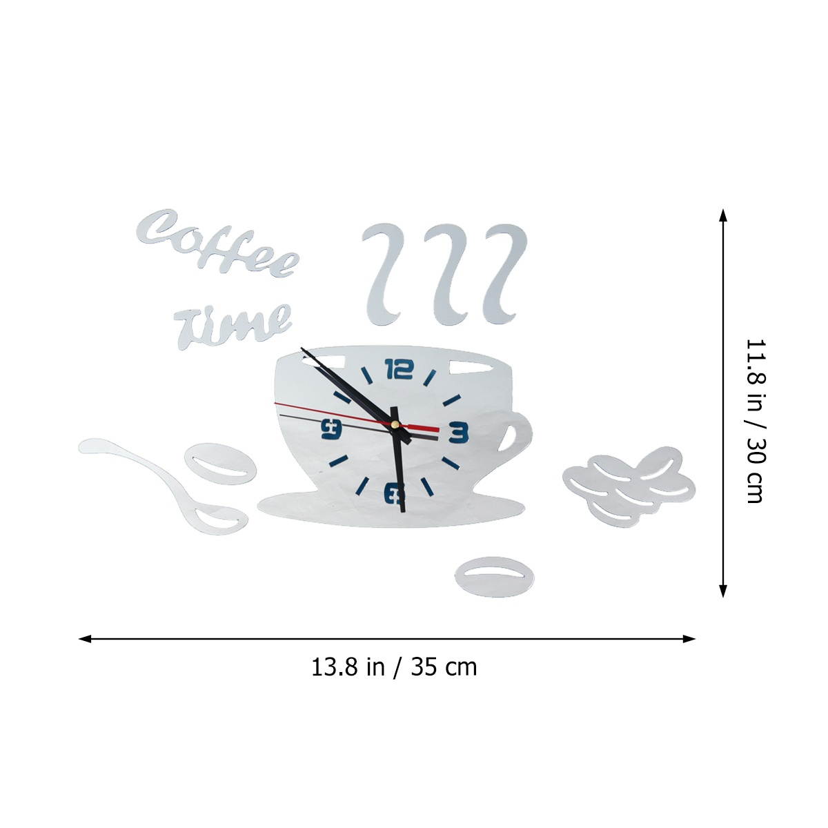 Coffee Cup Pattern Wall Clock Acrylic Clock Creative Wall Sticker Wall Paster Silver