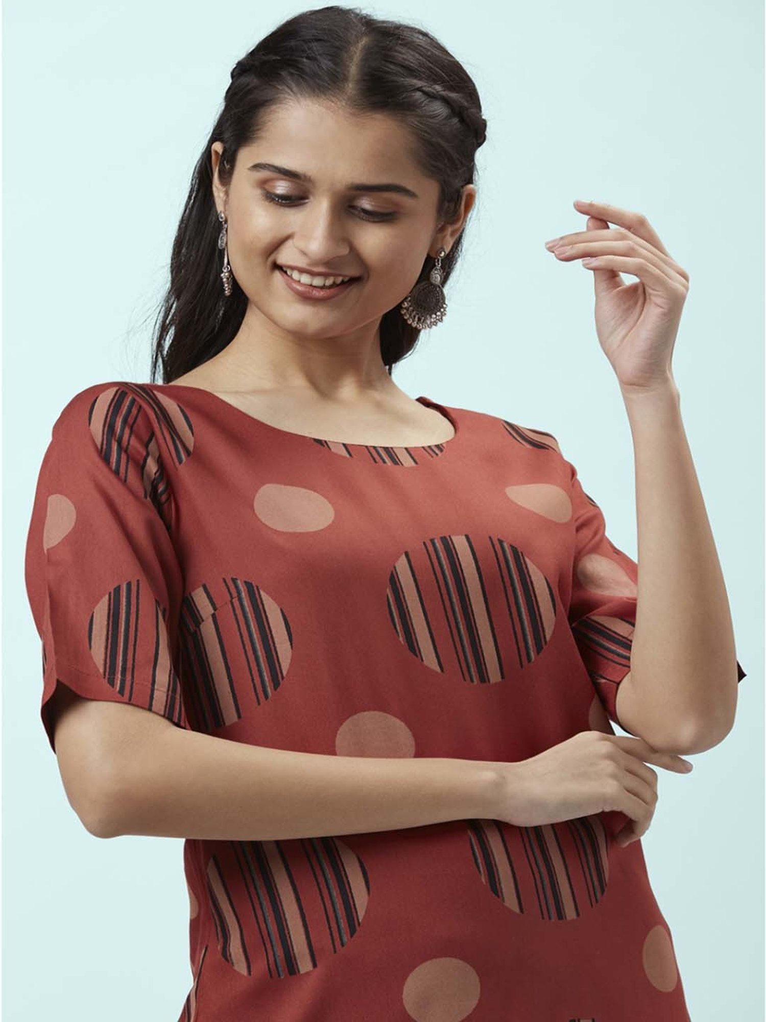 Rangmanch by Pantaloons Rust Printed Kurta Pant Set