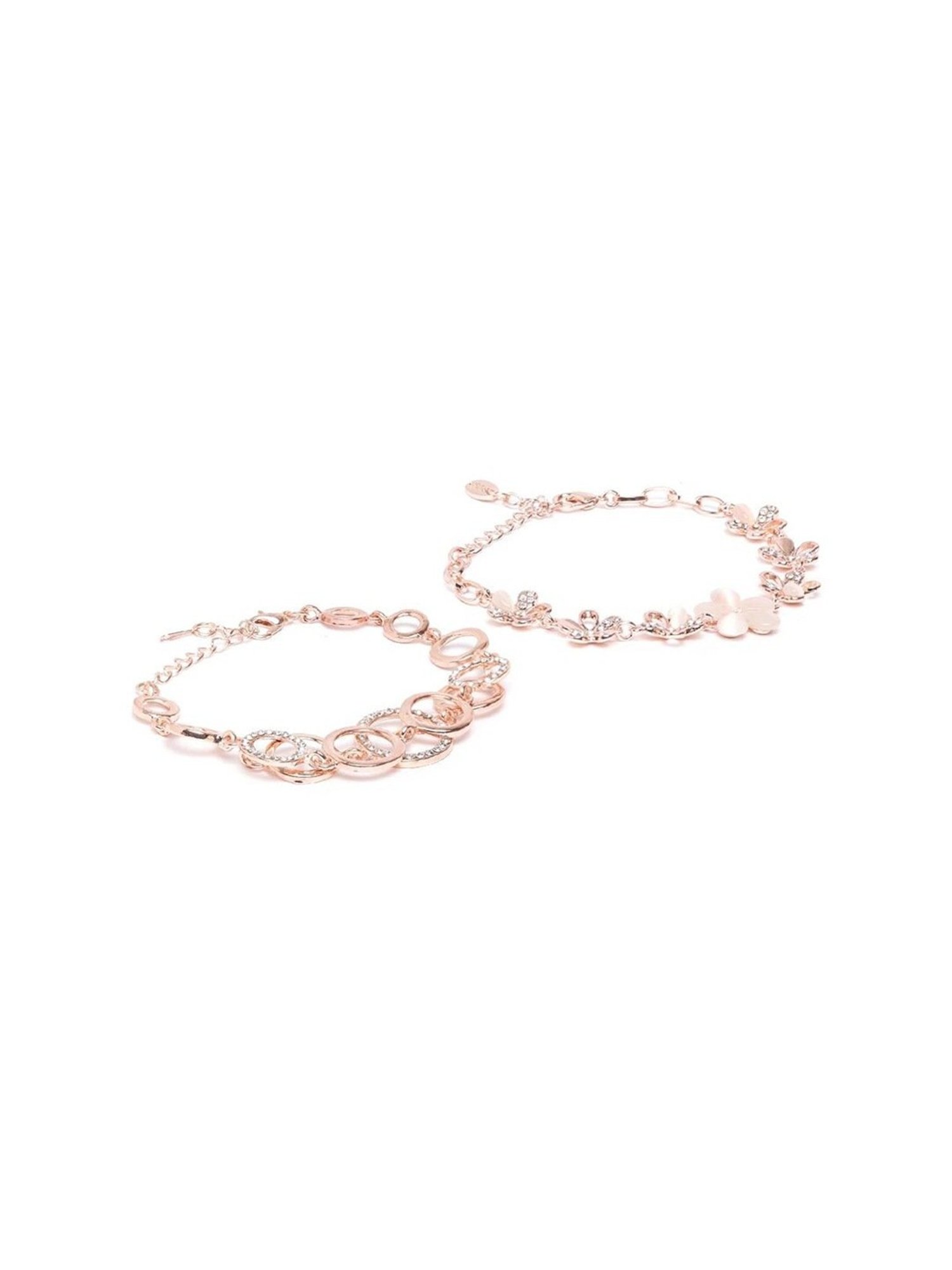 YouBella Rose Gold Crystal Gold-Plated Floral Flexible fit Bracelet - Set of 2