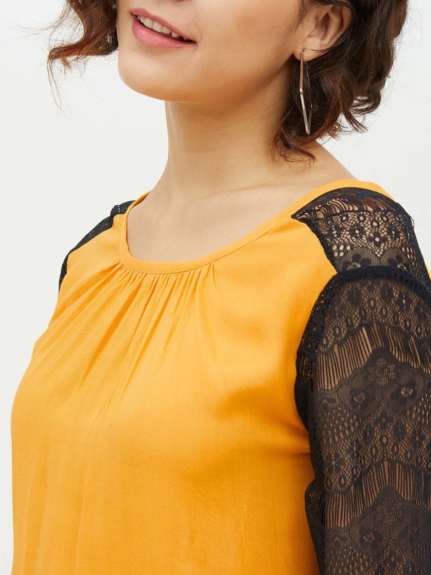 StyleStone Yellow Lace Sleeved Box Top