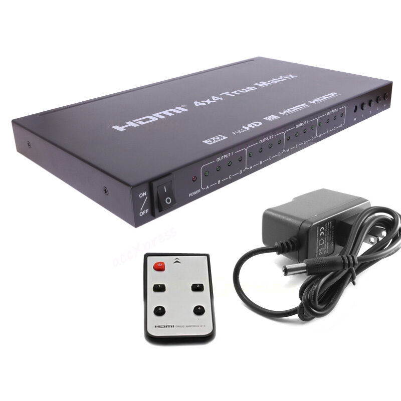 4x4 HDMI True Matrix Switch Splitter Selector Remote Control 3D 1080P 4 in 4 Out