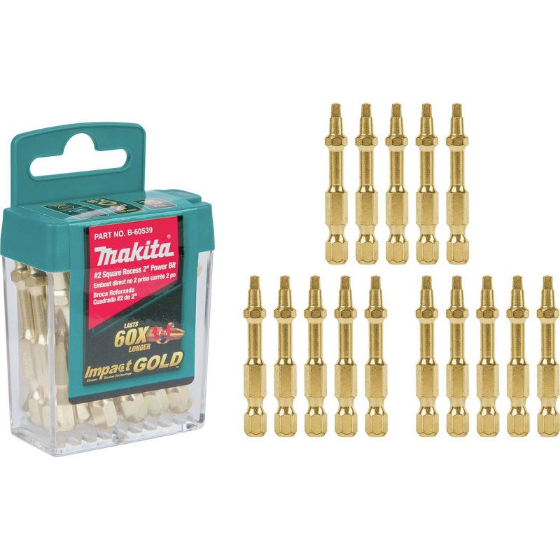 Makita B-60539 Impact GOLD #2 Square Recess 2 in. Power Bit (15-Pack)