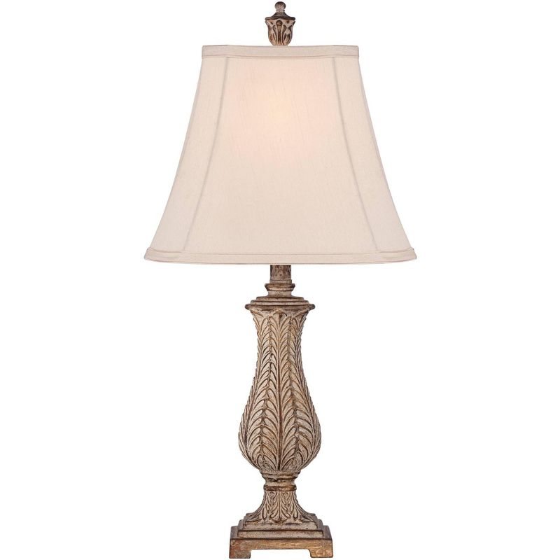 Regency Hill Country Cottage Table Lamp Antique Gold Leaves Petite Vase Off White Rectangular Shade for Living Room Family Bedroom