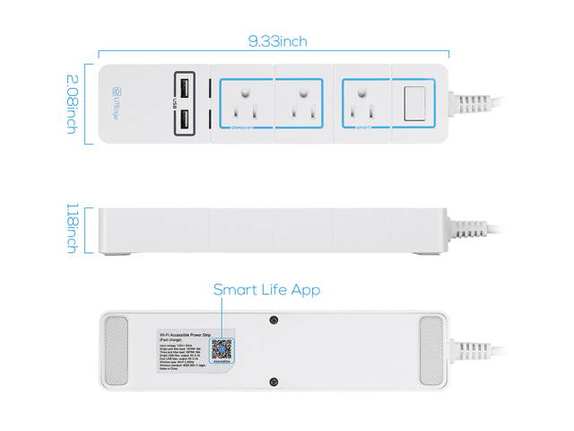 LITEdge Smart Power Strip, Wi-Fi Accessible 3 AC Outlets 2 USB Ports, Works with Amazon Alexa, No Hub Needed