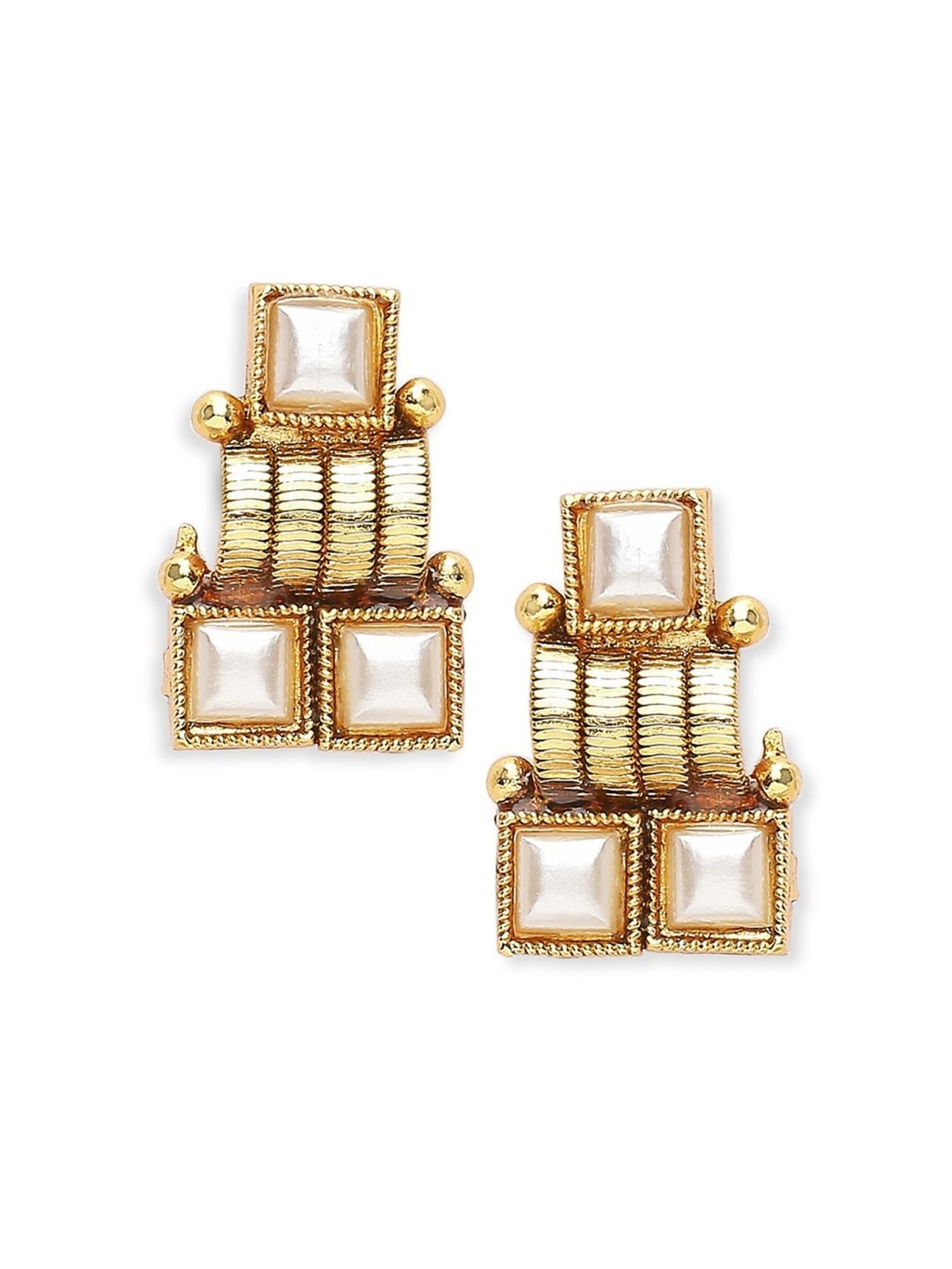 OOMPH Gold Tone Delicate Ethnic Choker Necklace Set with Small Earrings