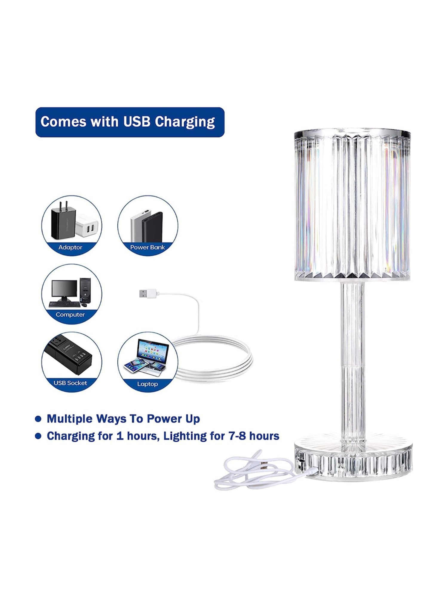 Xergy Crystal Table Lamp with Touch Control And Usb Rechargeable (Warm white)