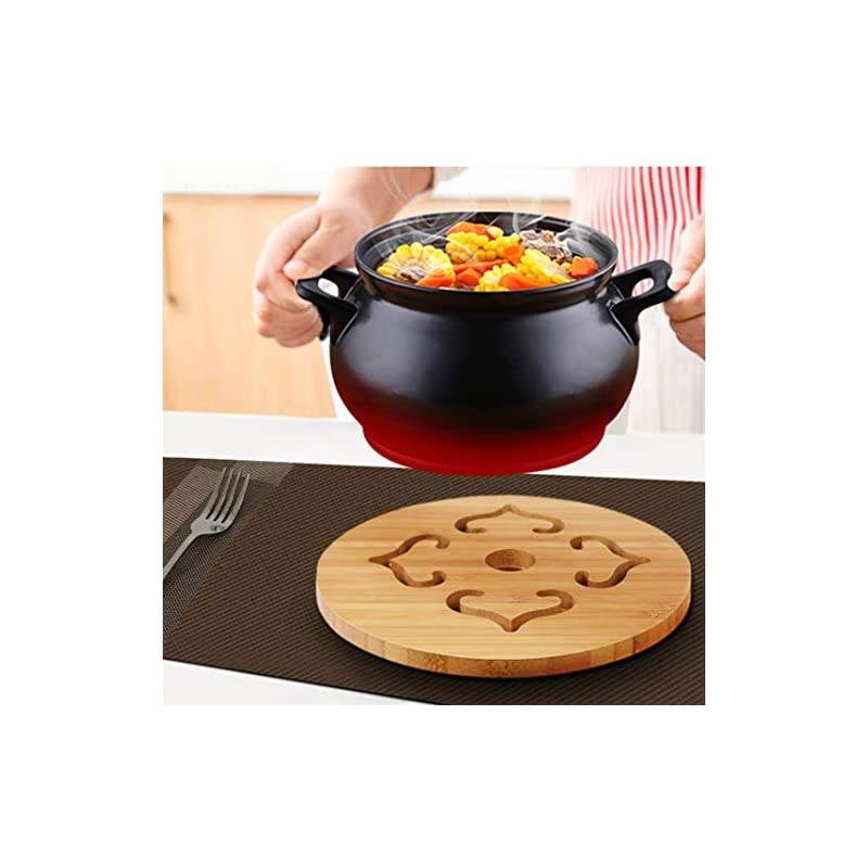 Natural Bamboo Trivet Mat Set,storage rack Anti-Hot Heat Resistant Pads for Hot Dishes/Pot/Bowl/Teapot/Hot Pot Holders(2 side.2 circle.1 storage rack.) (Bamboo Trivet - 6 pac)