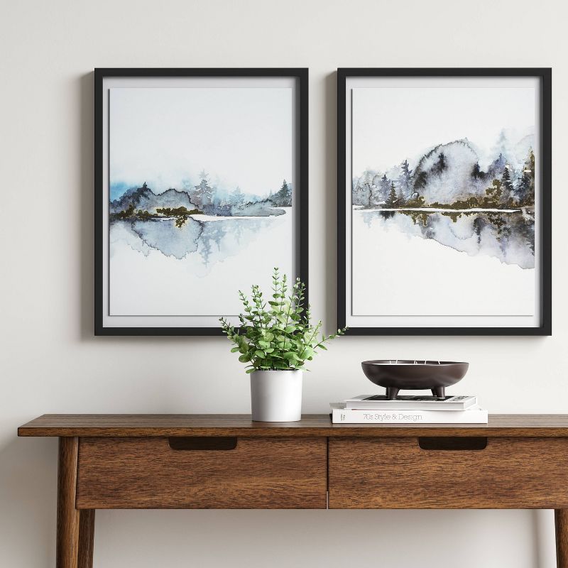 (Set of 2) 16" x 20" Watercolor Trees Float Mount Framed Wall Art Gold - Project 62™