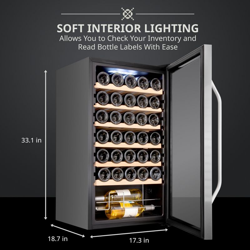 Ivation 34-Bottle Compressor Freestanding Wine Cooler Refrigerator - Stainless Steel