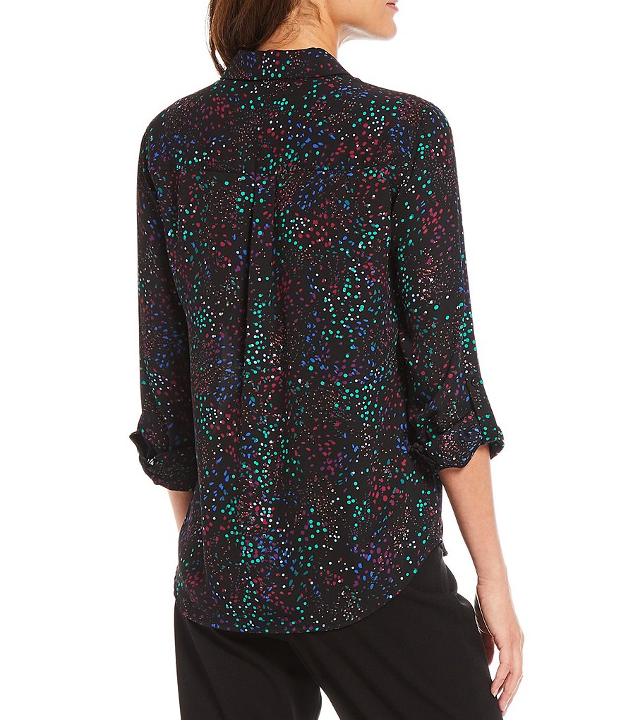 Tommy Hilfiger V-Neck Long Sleeve Printed Button Front Blouse