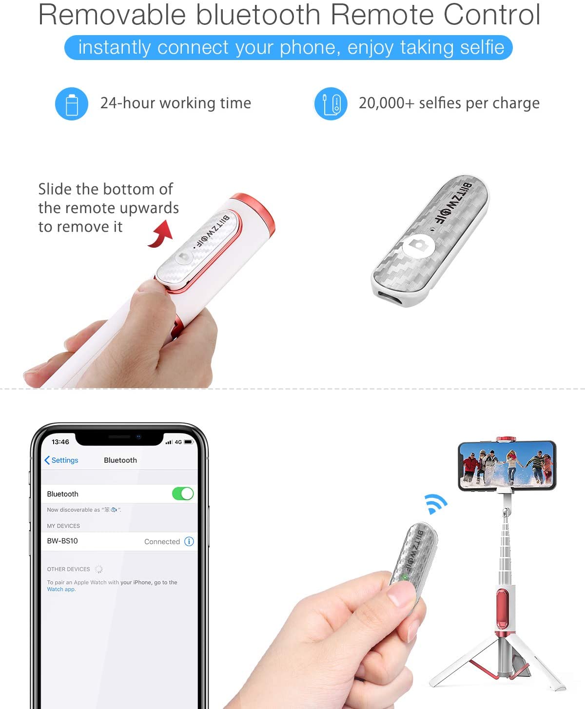 Selfie Stick Tripod, Mlay Extendable 3 in 1 Aluminum Bluetooth Selfie Stick with Wireless Remote and Tripod Stand 360&deg; Rotation for iPhone 12/11/11 Pro/XS Max/XS/XR/X/8/7, Samsung and Smartphone