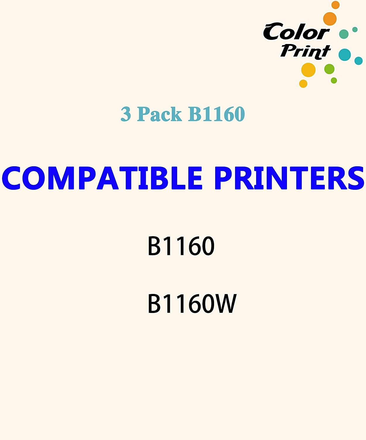 3-Pack ColorPrint Compatible B1160w Toner Cartridge Replacement for DELL 1160 YK1PM 331-7335 HF44N HF442 Work with B1160 B1163w B1165nfw Laser Printer (3X Black)