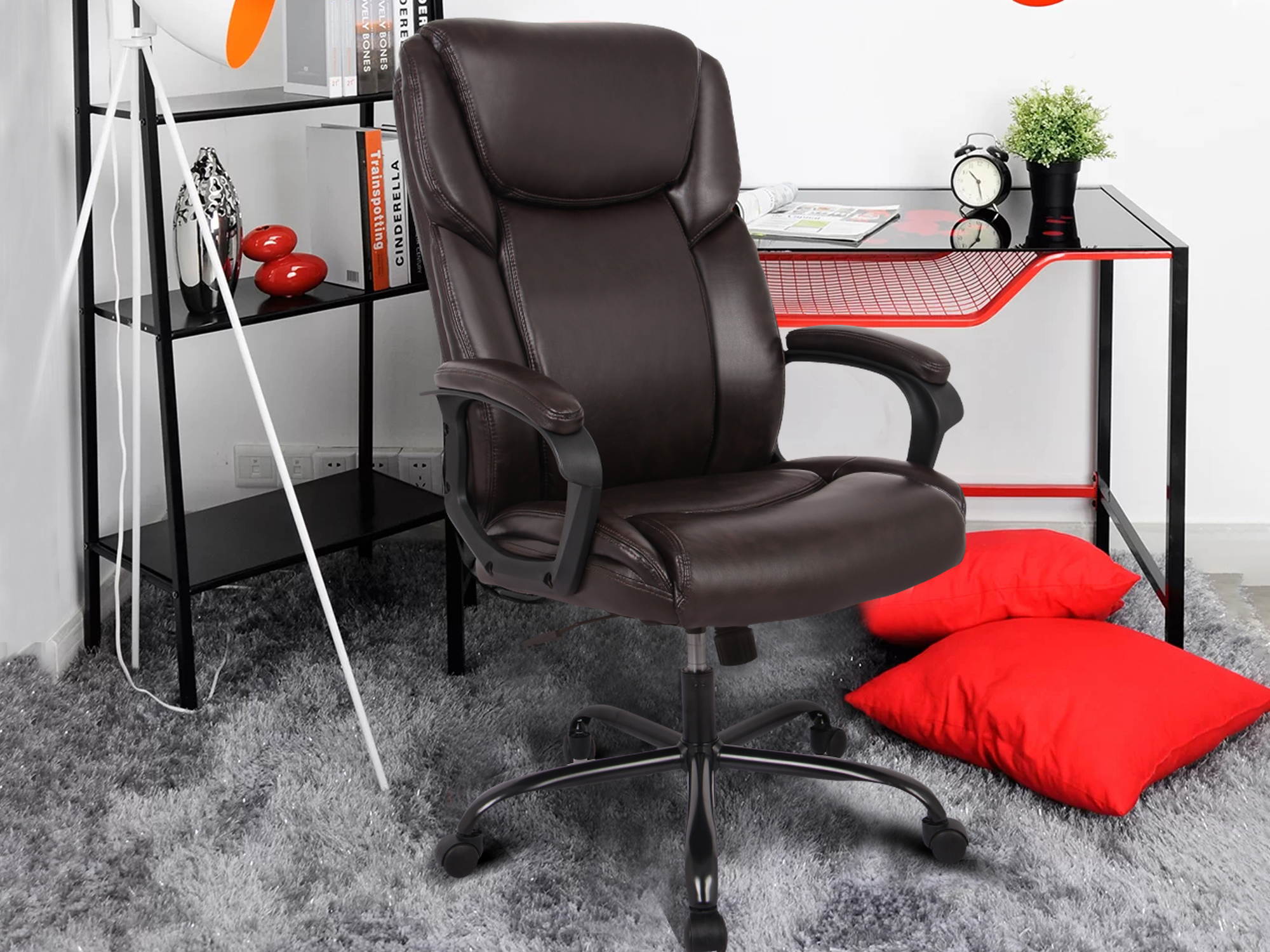 PU Leather Swivel Ergonomic Executive Office Chair - Computer Task Desk Chair,  Reclining Seat Height Adjustable Lumbar Support