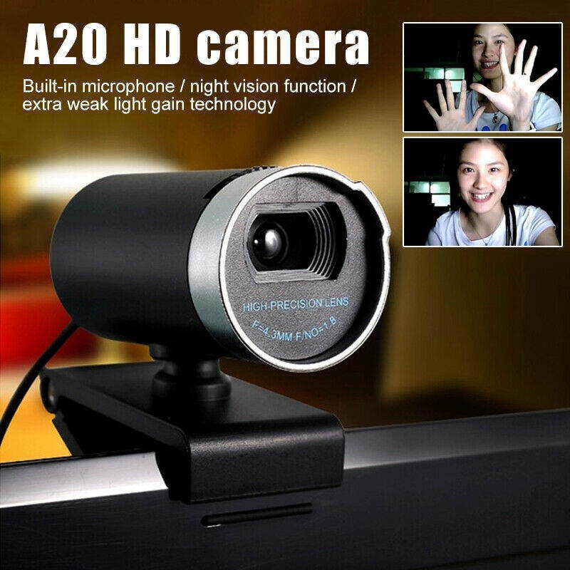 A20 USB Webcam 1.3 million HD PC Camera Web Cam 360 Degree MIC Clip-on Night  Vision For Skype Computer Desktop