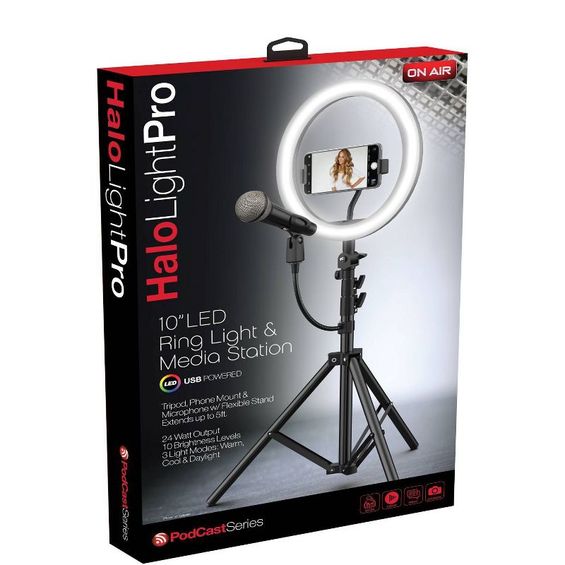 Tzumi ONAIR Halo Light Pro 10" LED Ring Light with Adjustable Tripod Stand - Black